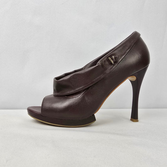 Velika Brown Leather Peep Toe Heeled Shoes Size 7