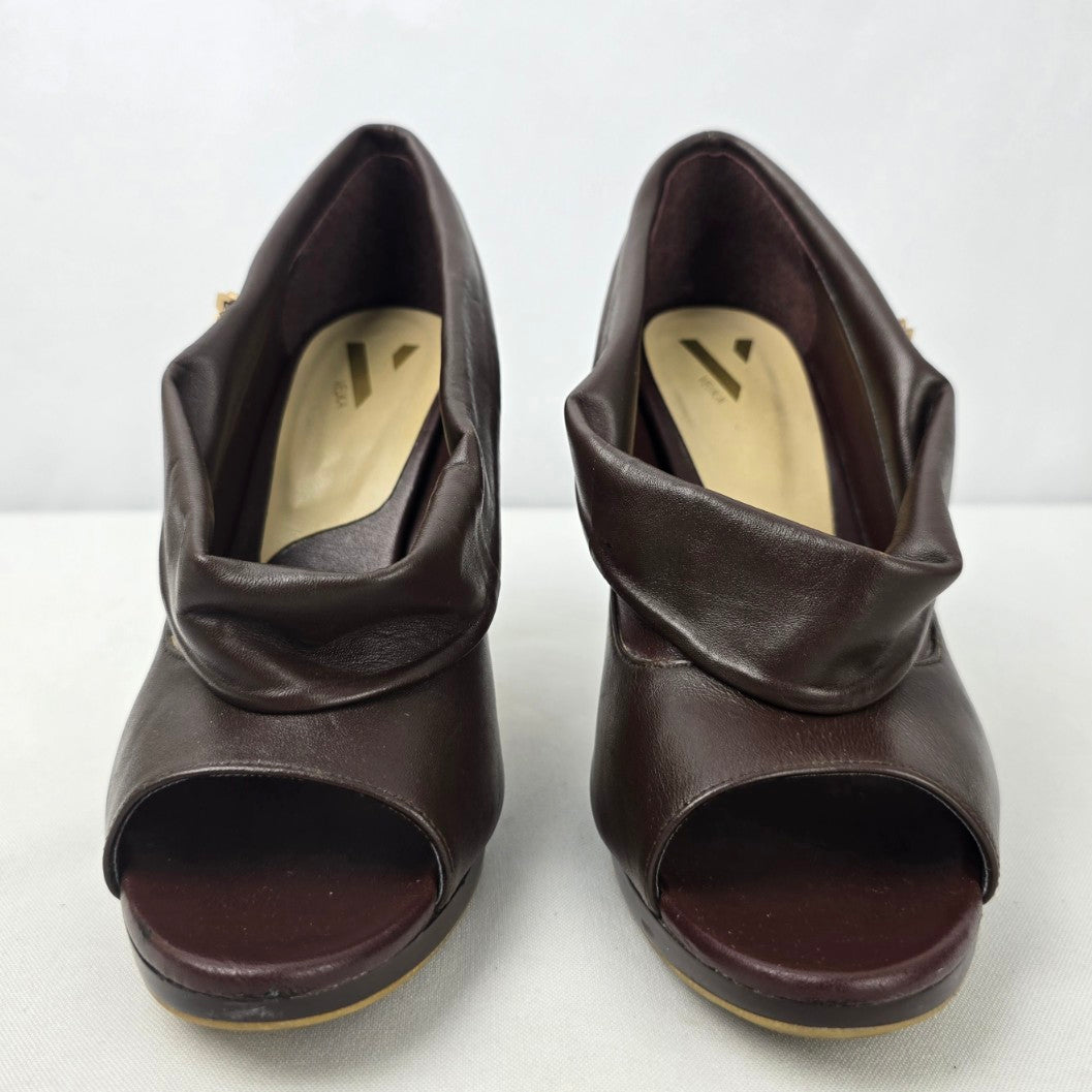 Velika Brown Leather Peep Toe Heeled Shoes Size 7