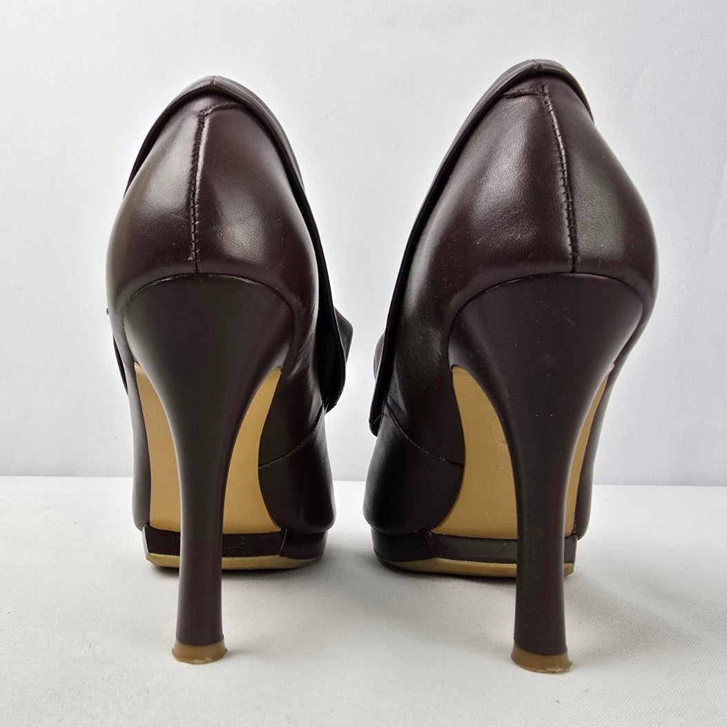 Velika Brown Leather Peep Toe Heeled Shoes Size 7