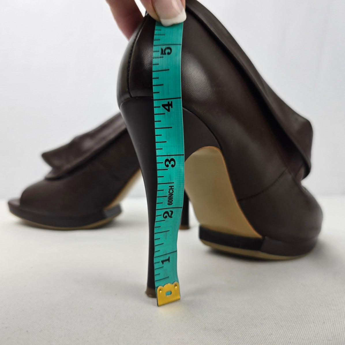 Velika Brown Leather Peep Toe Heeled Shoes Size 7