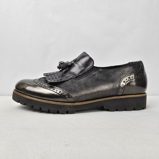 Remonte Black & Brown Leather Tassel Loafer Shoes Size 8.5