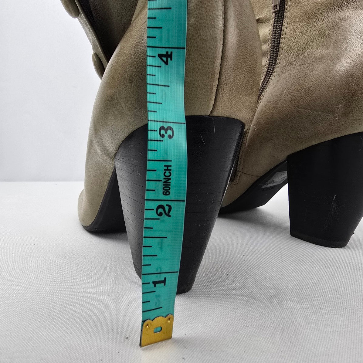 Miz Mooz Taupe Leather Denise Button Detail Heeled Ankle Boot Size 10