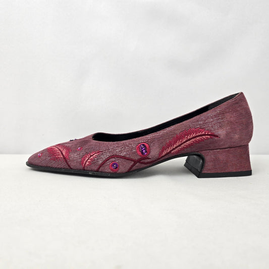 Vintage Arnold Churgin Pink Feather Square Toe Low Heel Shoes Size 7