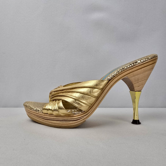 Marciano Gold Mule Heeled Sandals Size 8