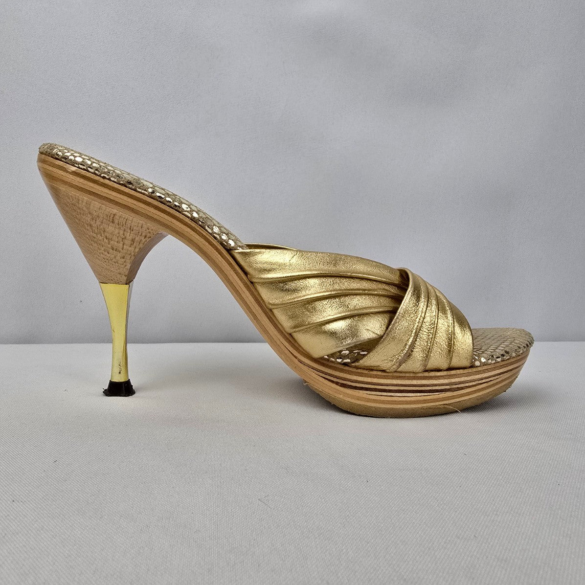 Marciano Gold Mule Heeled Sandals Size 8