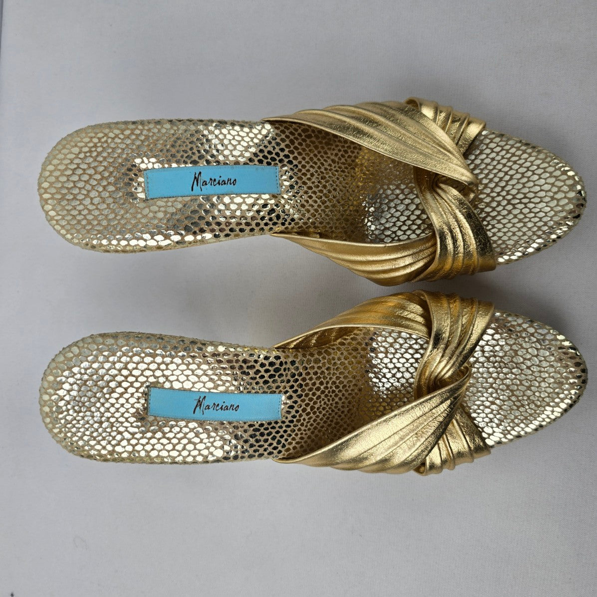 Marciano Gold Mule Heeled Sandals Size 8