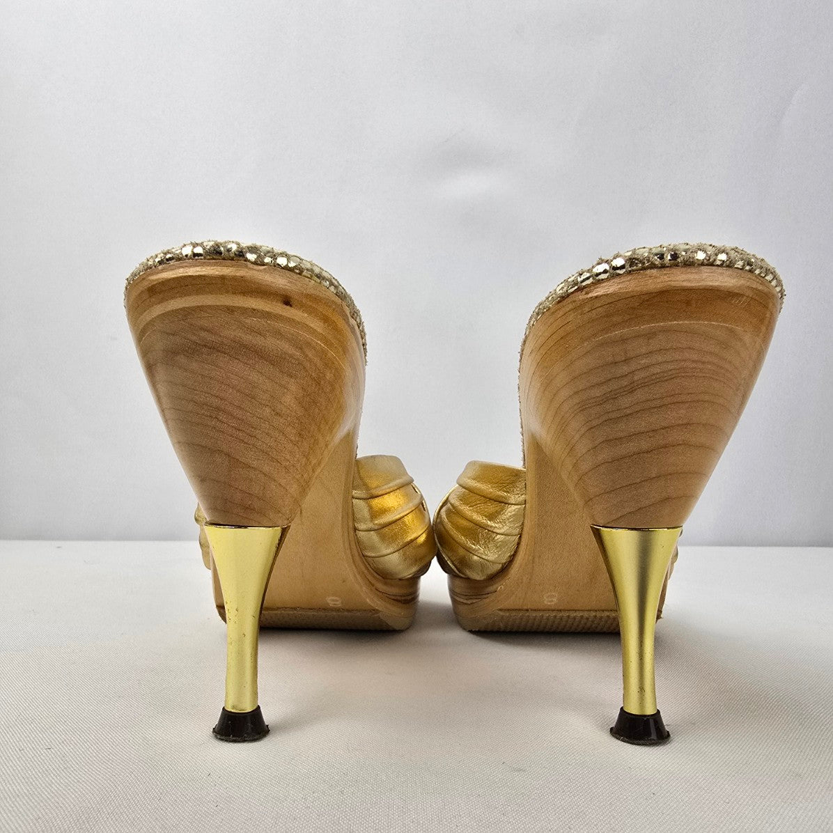 Marciano Gold Mule Heeled Sandals Size 8