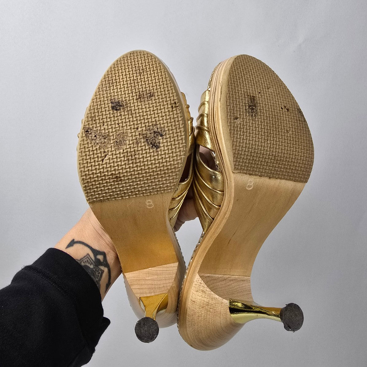Marciano Gold Mule Heeled Sandals Size 8