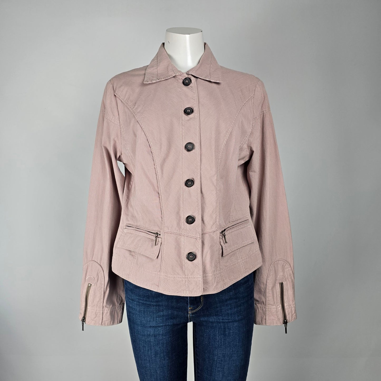 Sandwich Brown Pi Stripe Cotton Button Up Jacket Size 42/12