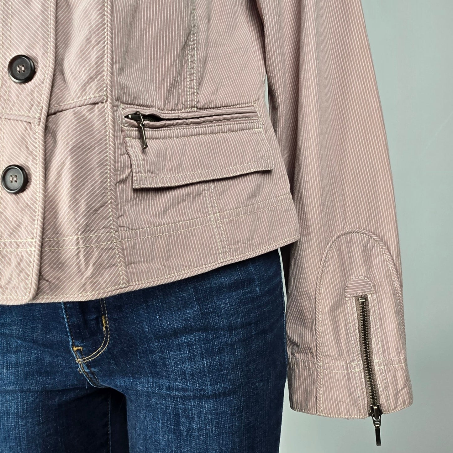 Sandwich Brown Pi Stripe Cotton Button Up Jacket Size 42/12