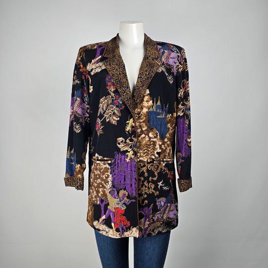 Vintage Dorthy Schoelen Platinum Black Floral Print Blazer Size S