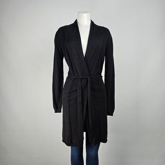 BCBG Maxazria Black Knit Long Line Belted Cardigan Size M