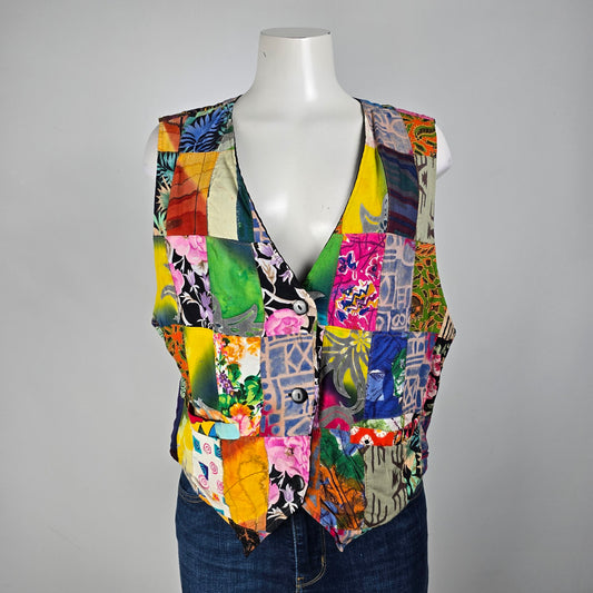 Vintage Colorful Patchwork Vest Size L