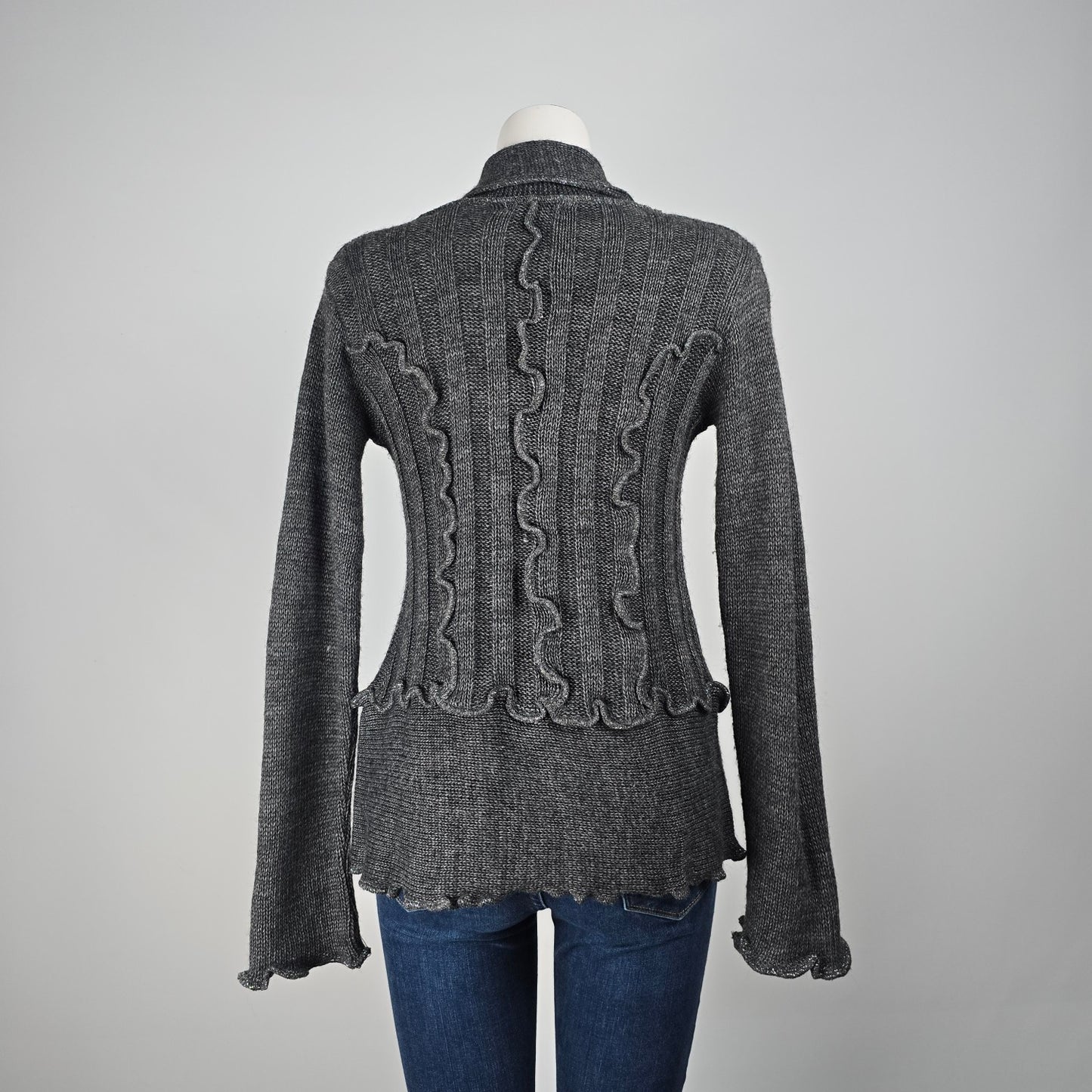 Oreya Grey Floral Detail Knit Cardigan Size S