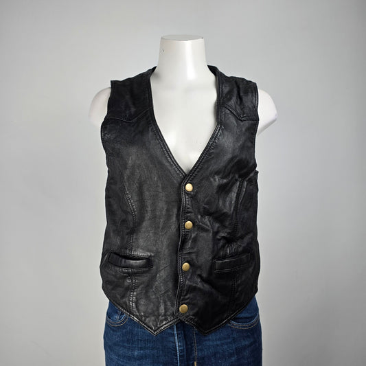 Boutique Of Leathers Black Leather Snap Front Biker Vest Size S