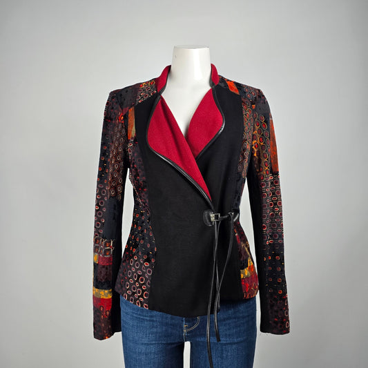 Dolcezza Red Art Print Knit Blazer Jacket Size L