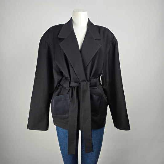 Vintage Pierre Bouchard Black Wool Belted Blazer Jacket Size L