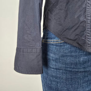 Talbots Petites Navy Blue Cotton Ruffle Detail Button Up Blouse Size 6p
