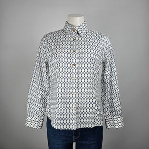 Talbots Petites White Chain Print Cotton Button Up Blouse Top Size 8p