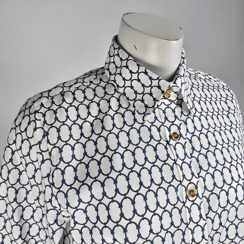 Talbots Petites White Chain Print Cotton Button Up Blouse Top Size 8p