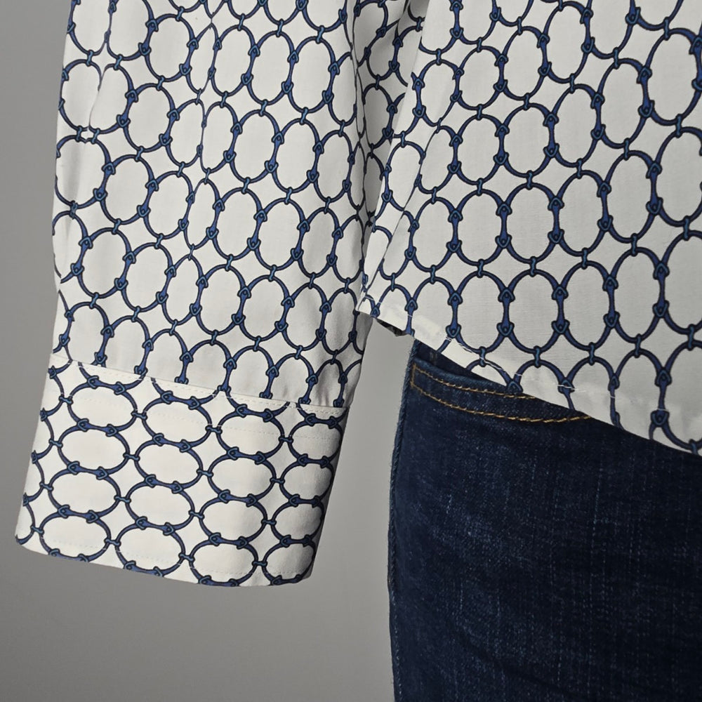Talbots Petites White Chain Print Cotton Button Up Blouse Top Size 8p