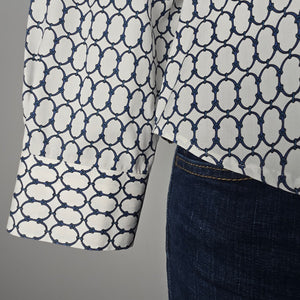 Talbots Petites White Chain Print Cotton Button Up Blouse Top Size 8p