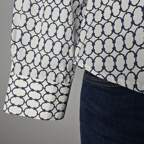 Talbots Petites White Chain Print Cotton Button Up Blouse Top Size 8p
