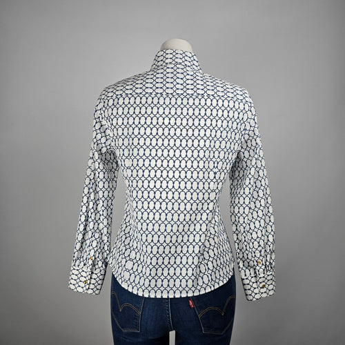 Talbots Petites White Chain Print Cotton Button Up Blouse Top Size 8p