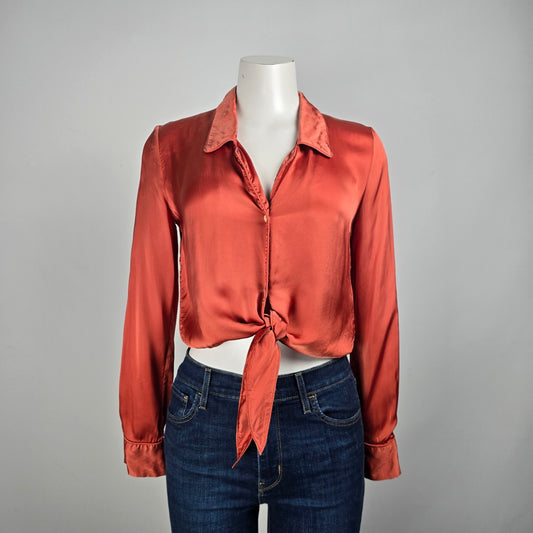 Wilfred Rust Orange Silky Tie Front Blouse Size XS