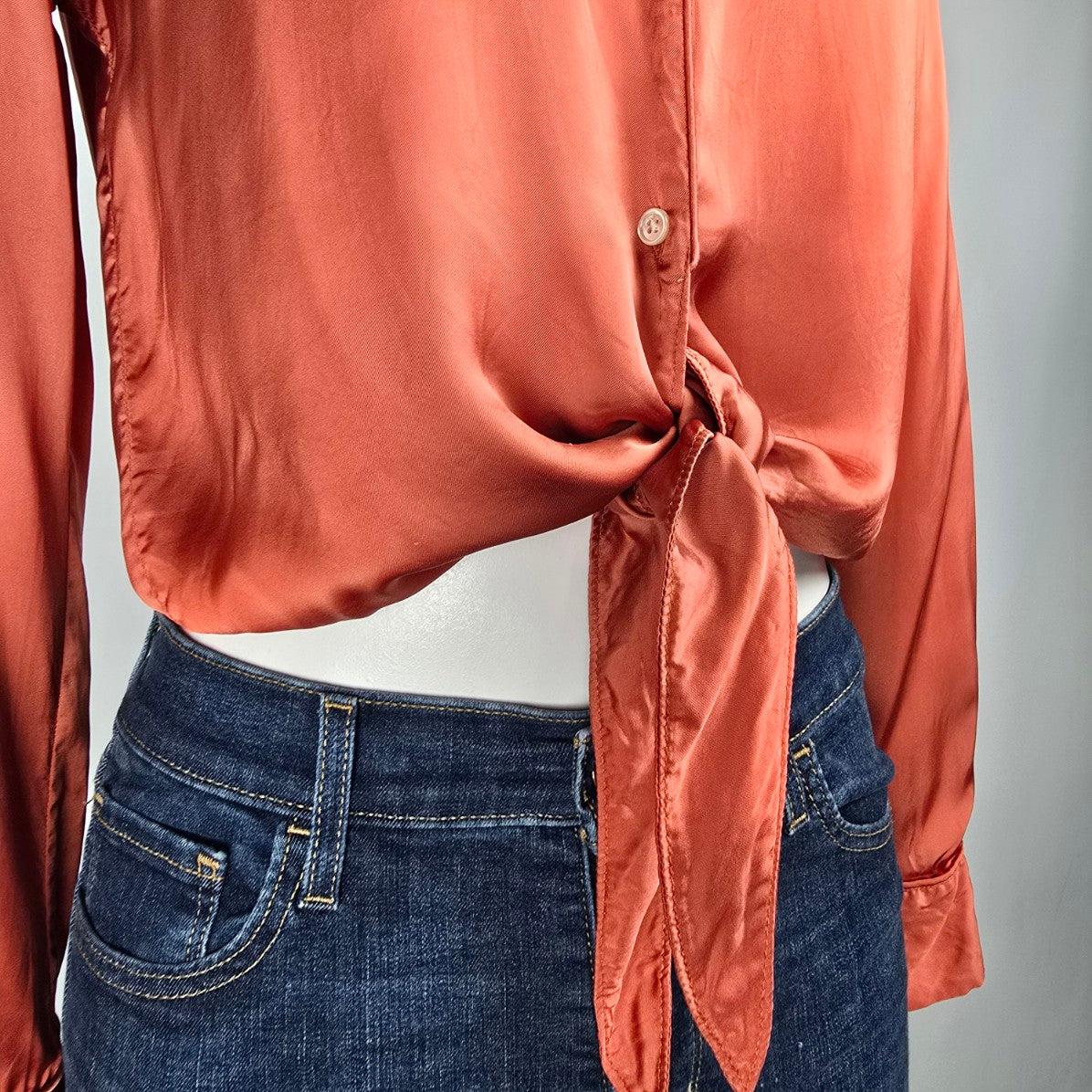 Wilfred Rust Orange Silky Tie Front Blouse Size XS
