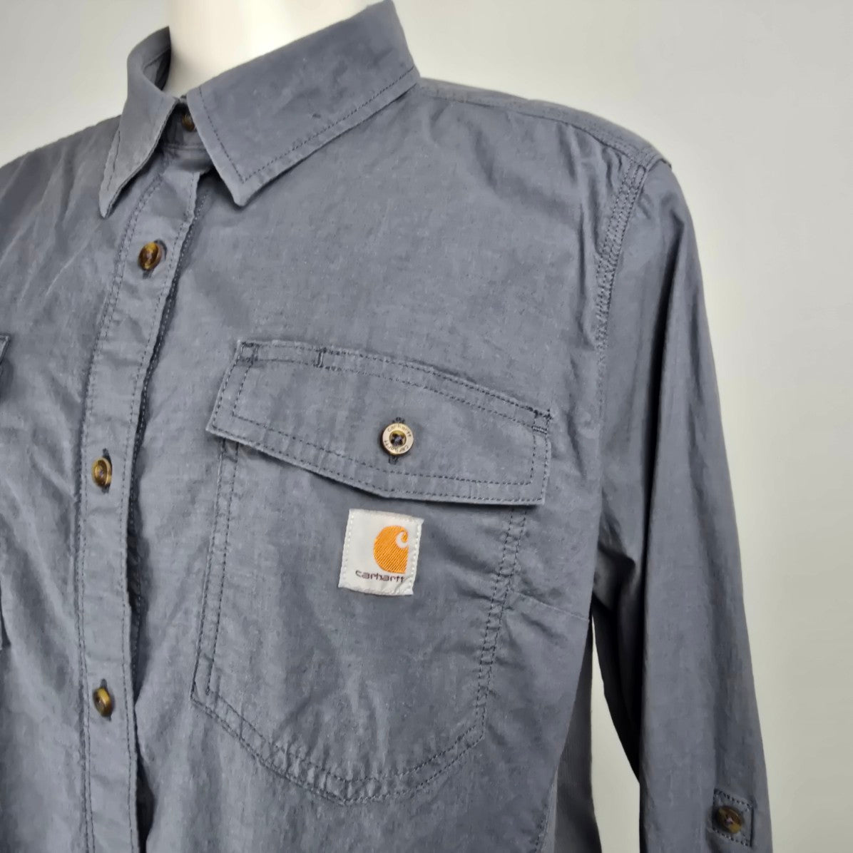 Carhartt Grey Cotton Button Up Top Size XL