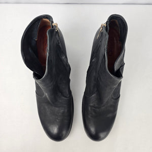 AS98 Black Leather Chunky Heel Ankle Boots Size 11
