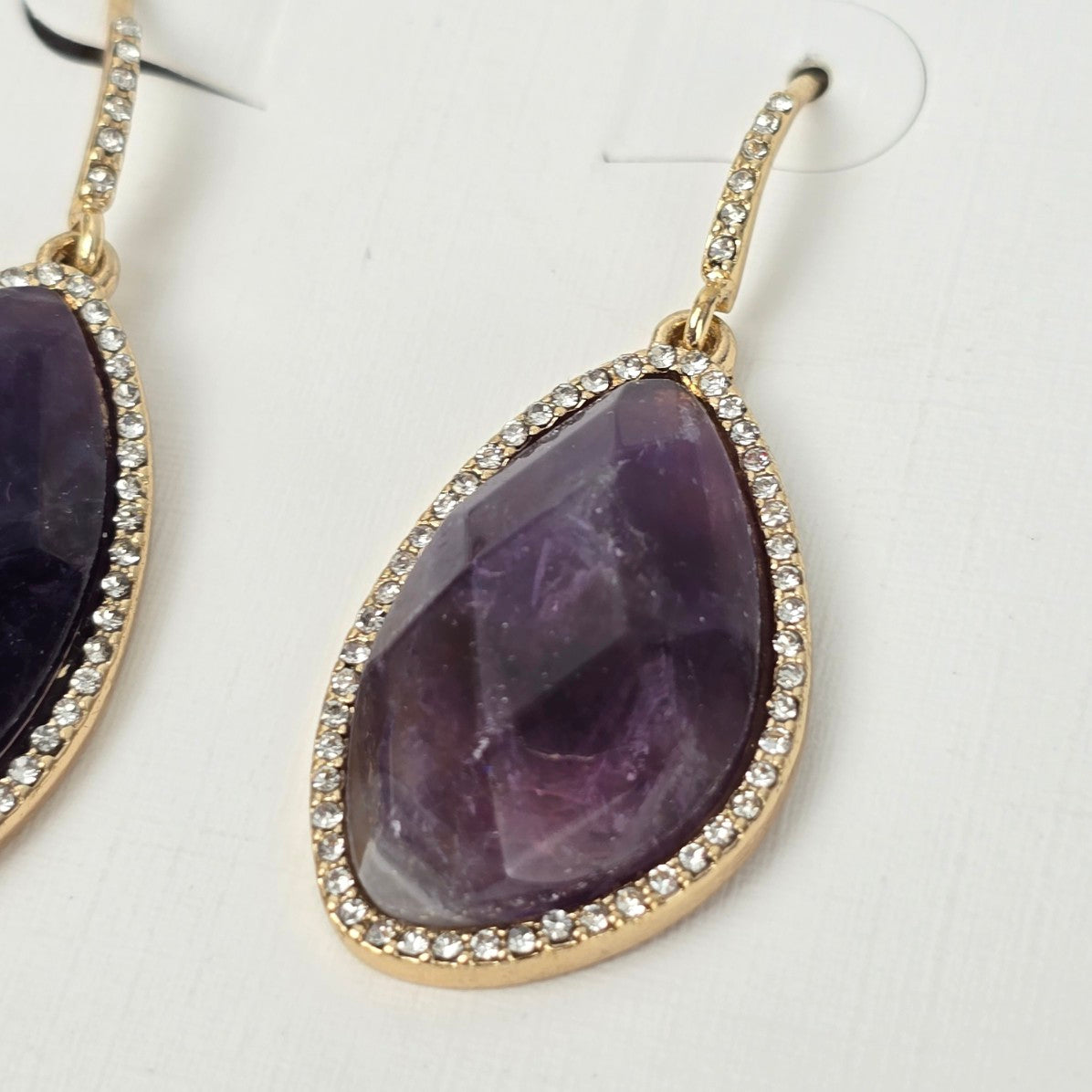 Etereo Gold Tone Semi Precious Faceted Amethyst Drop Earrings