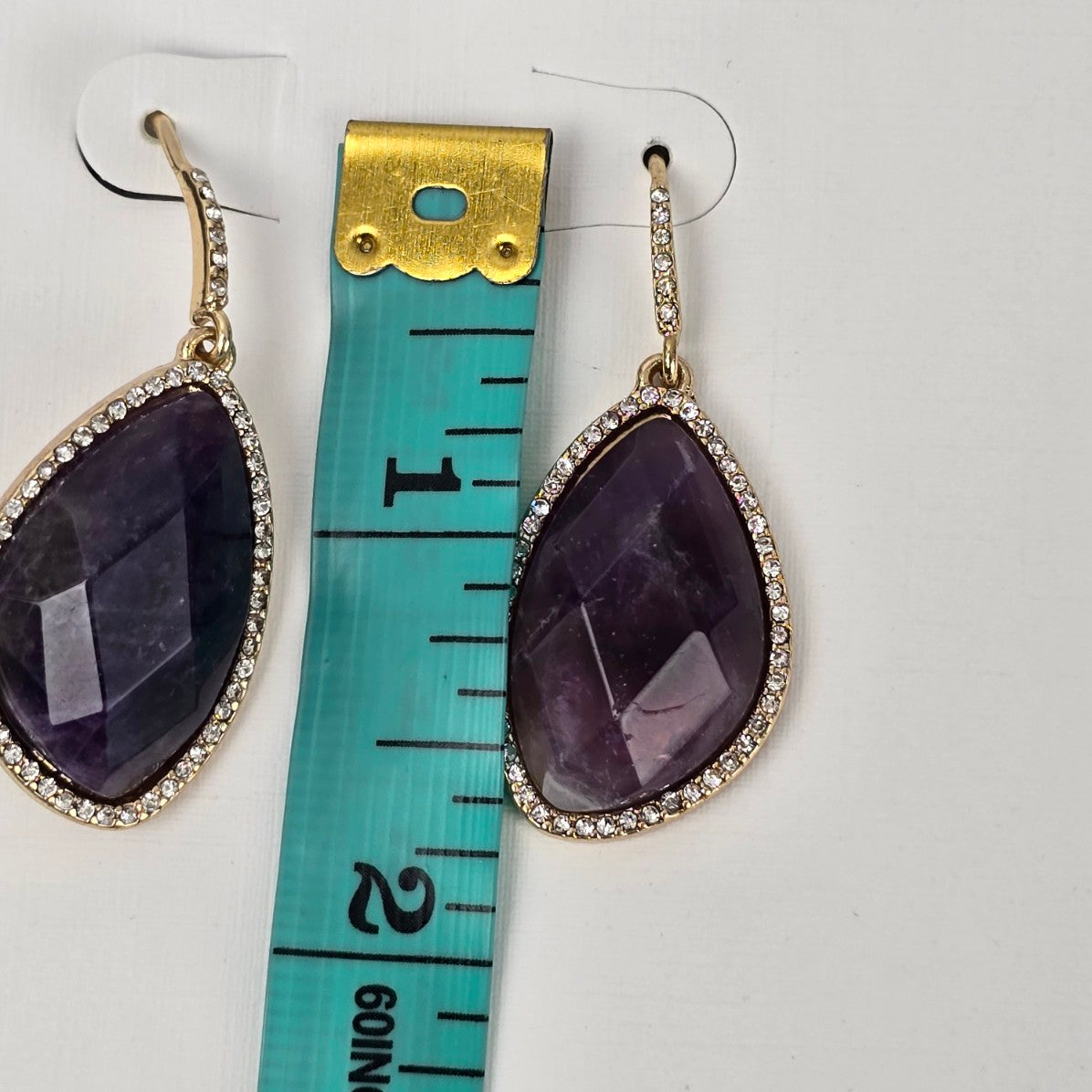Etereo Gold Tone Semi Precious Faceted Amethyst Drop Earrings