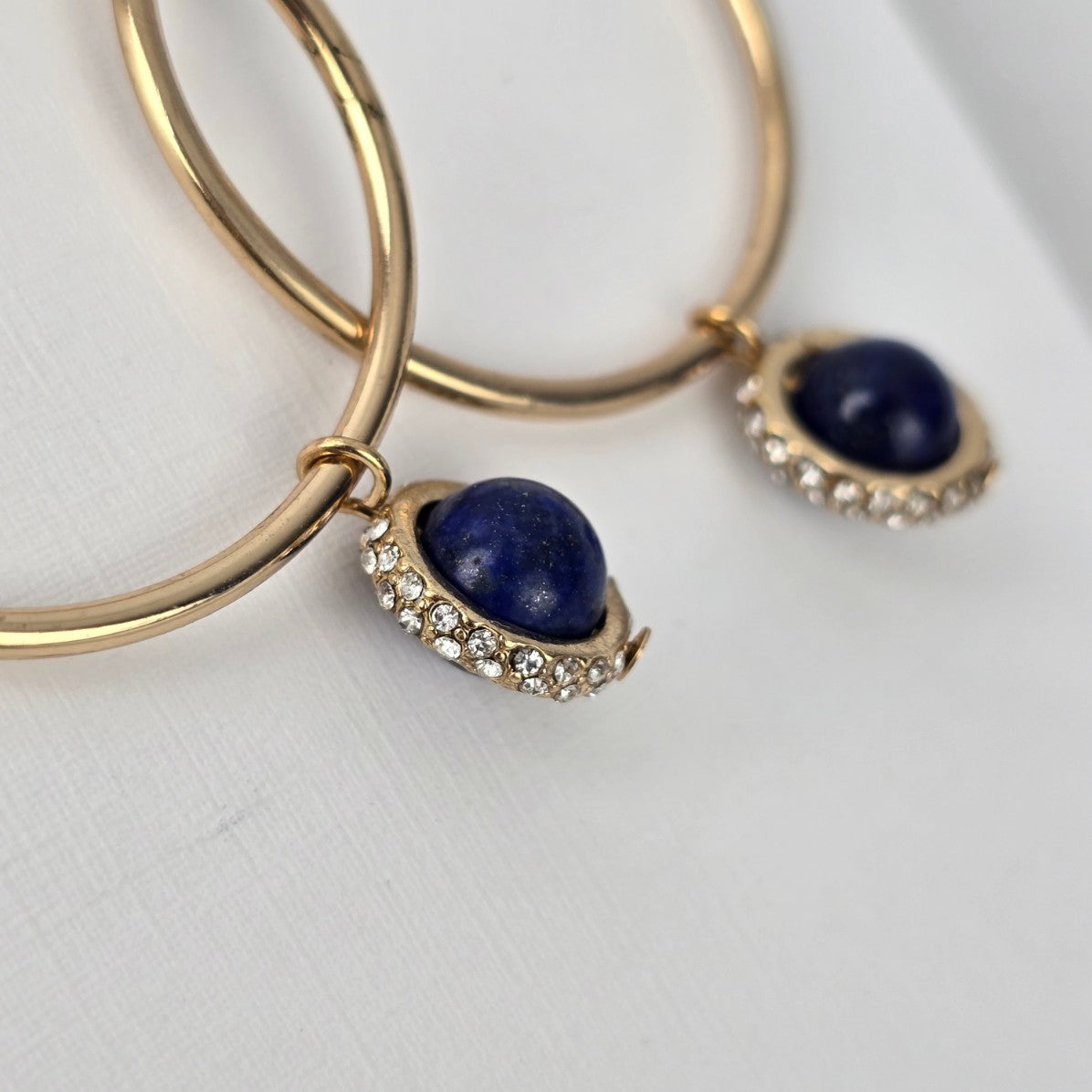 Etereo Gold Tone Blue Lapis Semi Precious Stone Hoop Earrings