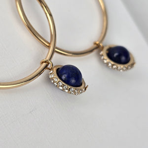 Etereo Gold Tone Blue Lapis Semi Precious Stone Hoop Earrings