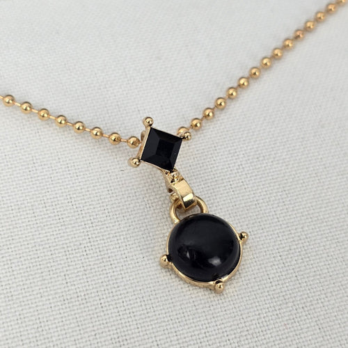 Etereo Gold Tone Black Stone 2 Layer Choker Necklace