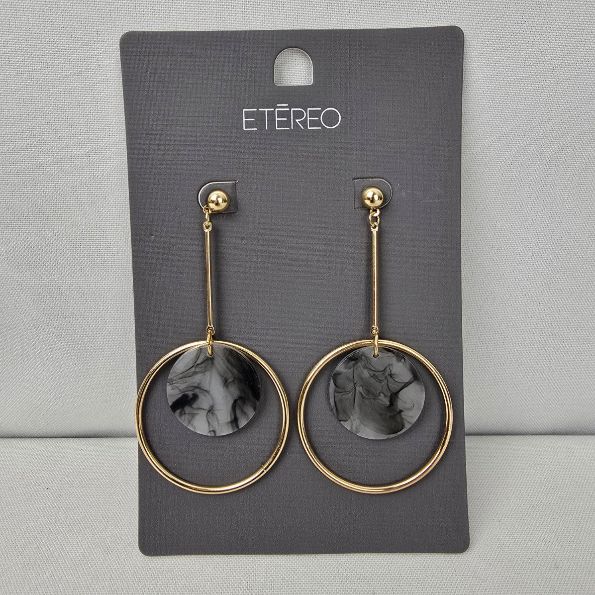 Etereo Gold Tone Grey Swirl Drop Earrings
