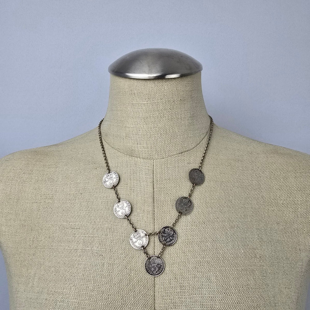 Antique British Silver King George V 3 Pence 1912-1921 Necklace