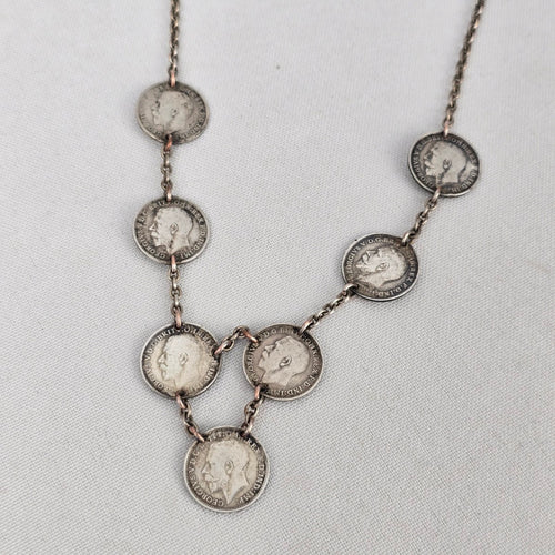 Antique British Silver King George V 3 Pence 1912-1921 Necklace