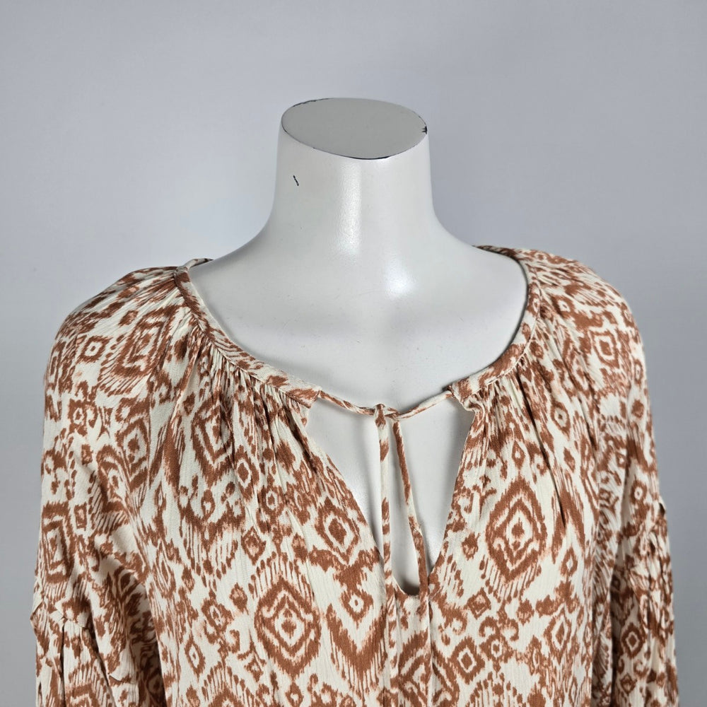 Dex Brown Aztec Print Peasant Blouse Size M