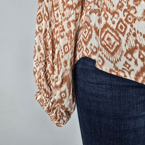 Dex Brown Aztec Print Peasant Blouse Size M
