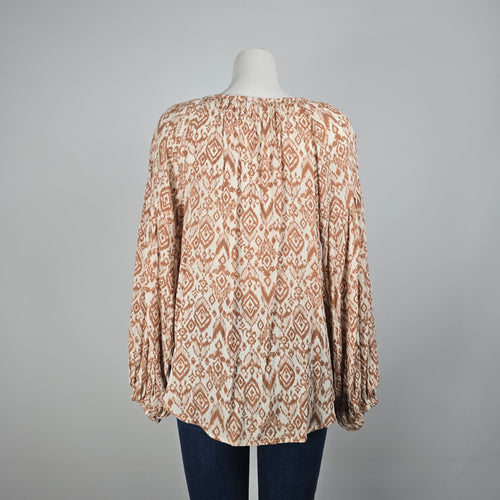 Dex Brown Aztec Print Peasant Blouse Size M