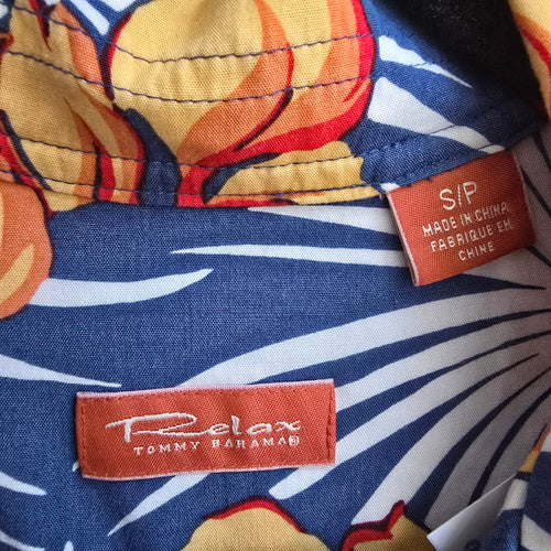 Relax Tommy Bahama Blue Tropical Print Button Up Blouse Top Size S