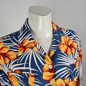 Relax Tommy Bahama Blue Tropical Print Button Up Blouse Top Size S