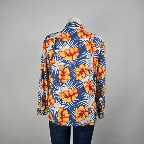 Relax Tommy Bahama Blue Tropical Print Button Up Blouse Top Size S