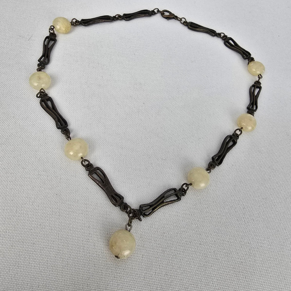 Brown & Cream Beaded Drop Pendant Collar Necklace