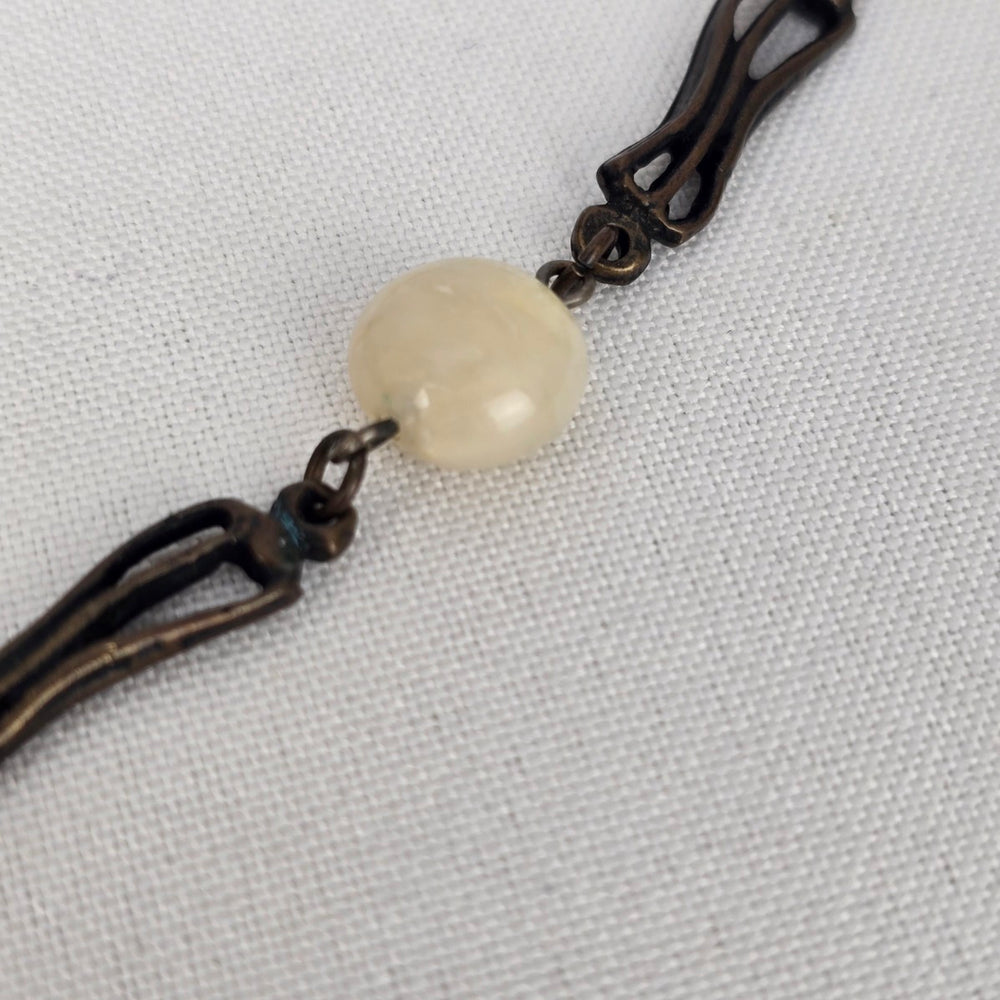 Brown & Cream Beaded Drop Pendant Collar Necklace