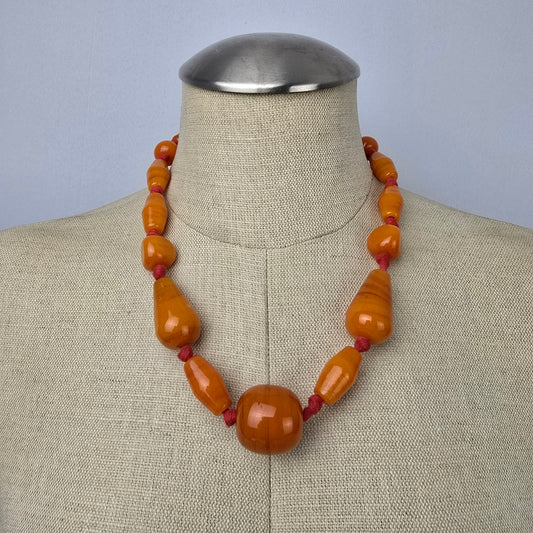 Orange Glass Hand Knotted Chunky Beaded Statement Necklace