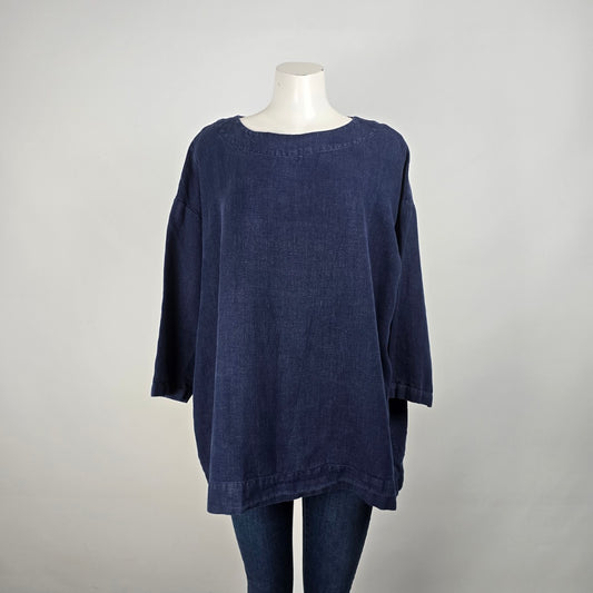 Bryn Walker Navy Blue Linen Long Sleeve Blouse Size XS